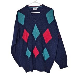 Vintage Clan Royal Lambswool Argyle Sweater 90s Grunge Grandpa Scotland Academia